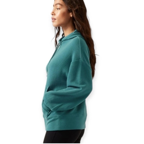 Athleta Balance Waffle Hoodie Sweatshirt Size 2X Teal Green Oversized Comfy - Picture 2 of 13